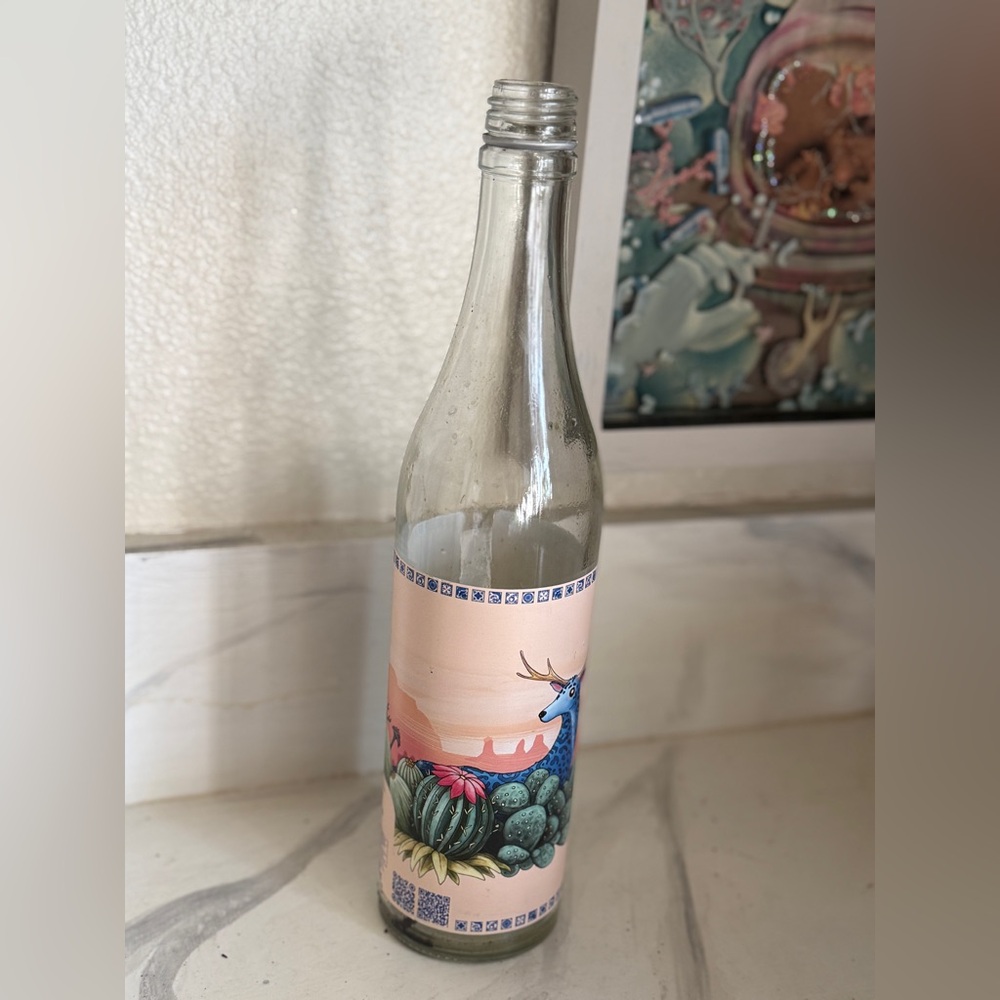 Decorative Mexican limited edition Glass Bottle with Colorful Animal Design